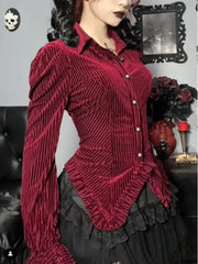 Medieval Retro Velvet Elegant Striped Red Cardigan