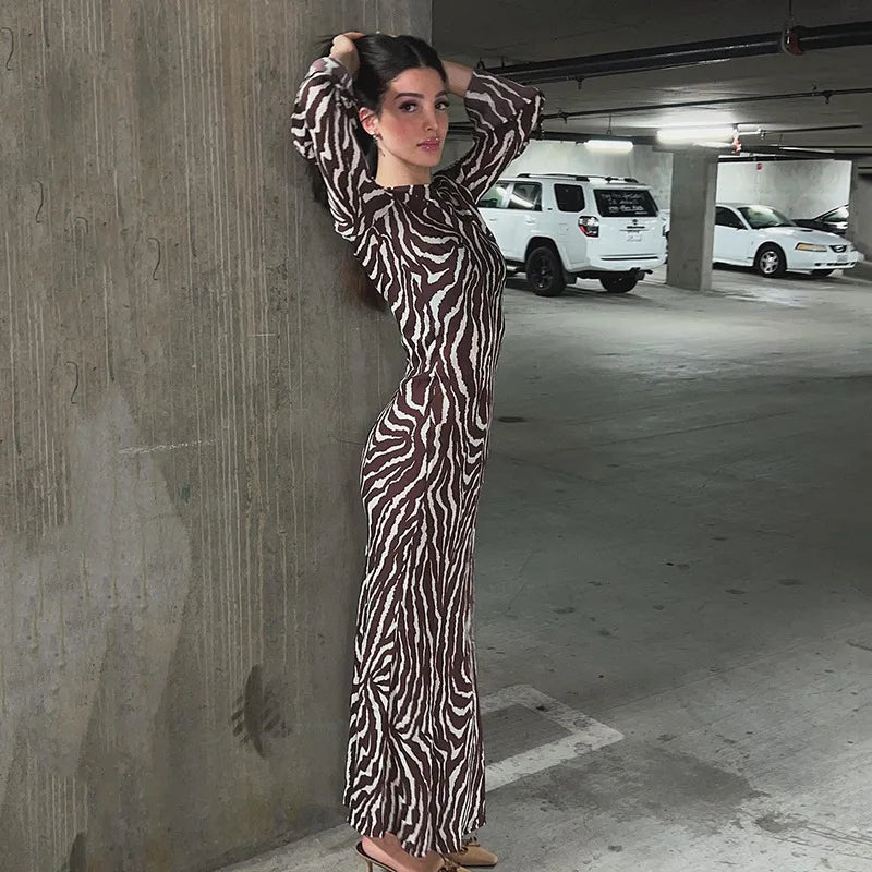 See Through Long Sleeves O-Neck Transparent Boho Dress