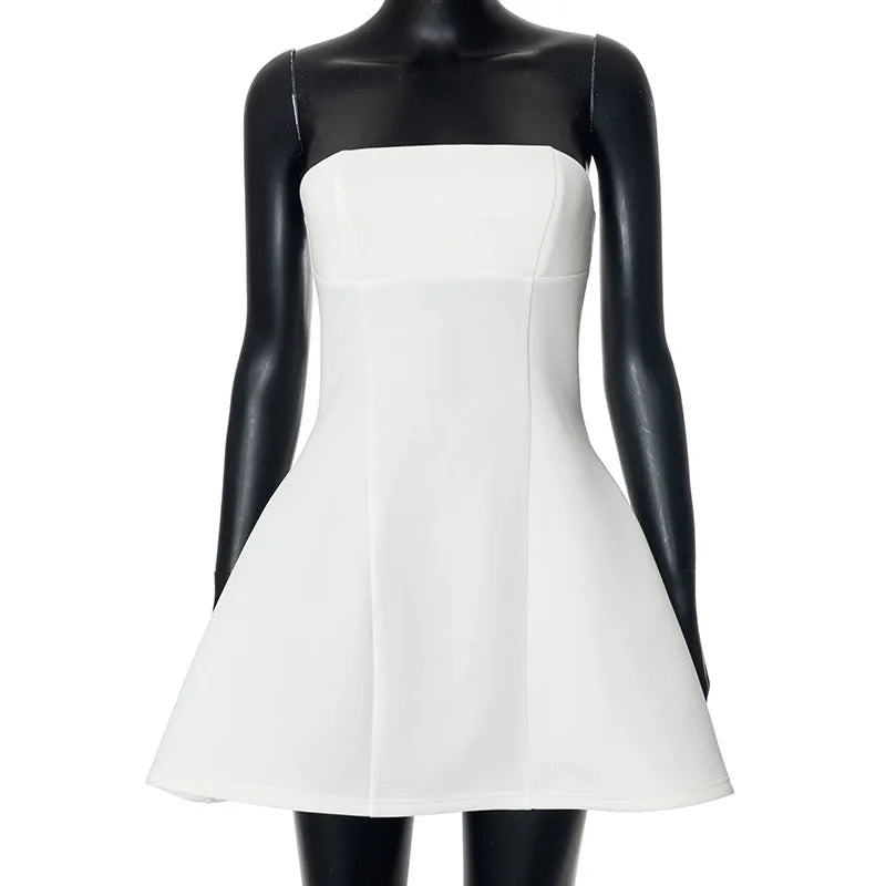 White A-line Strapless High Waist Summer Fashion Sleeveless Slim Mini Dress