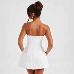 White A-line Strapless High Waist Summer Fashion Sleeveless Slim Mini Dress
