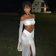 Mesh See Through Long Ruched Summer Skirt