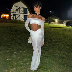 Mesh See Through Long Ruched Summer Skirt