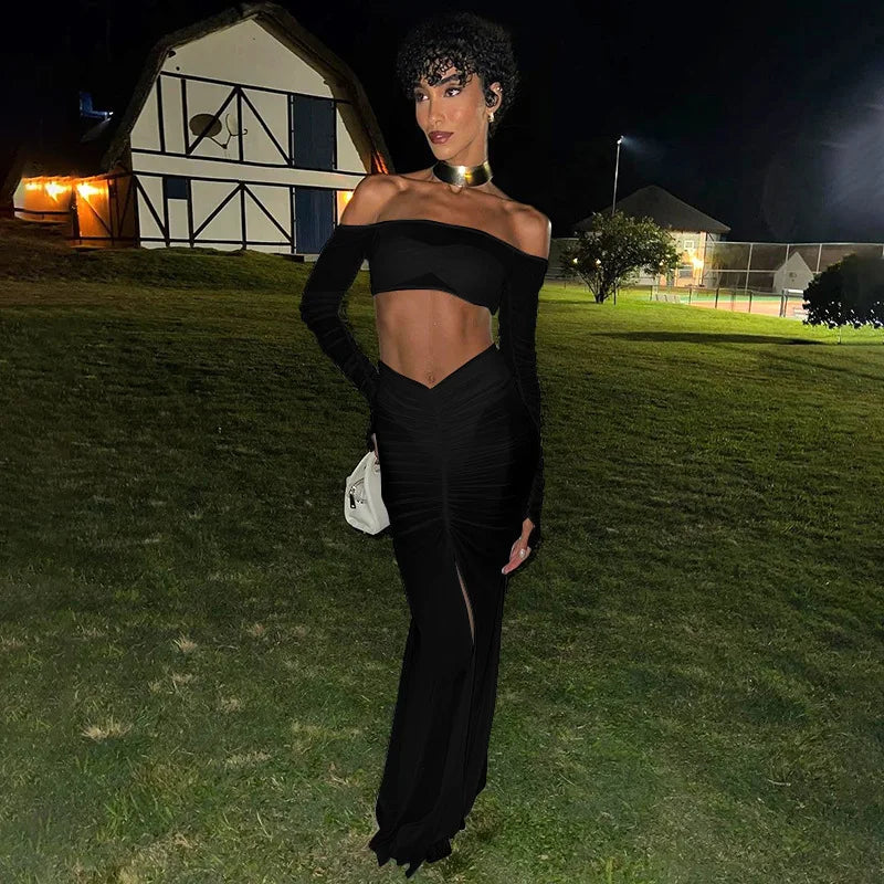 Mesh See Through Long Ruched Summer Skirt