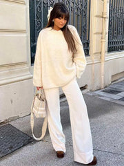 White O Neck Loose Knitted For Fashion Long Sleeves Oversize Sweater