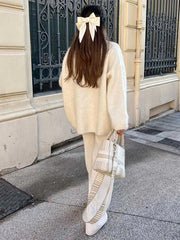 White O Neck Loose Knitted For Fashion Long Sleeves Oversize Sweater