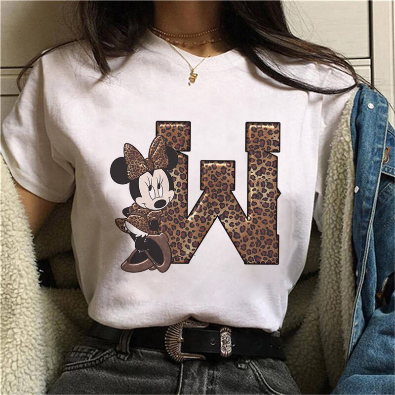 White Tshirts Minnie Mouse Font A B C D E F G Short Sleeve
