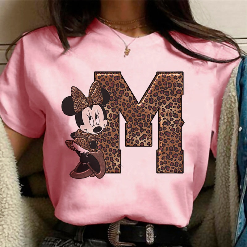 White Tshirts Minnie Mouse Font A B C D E F G Short Sleeve