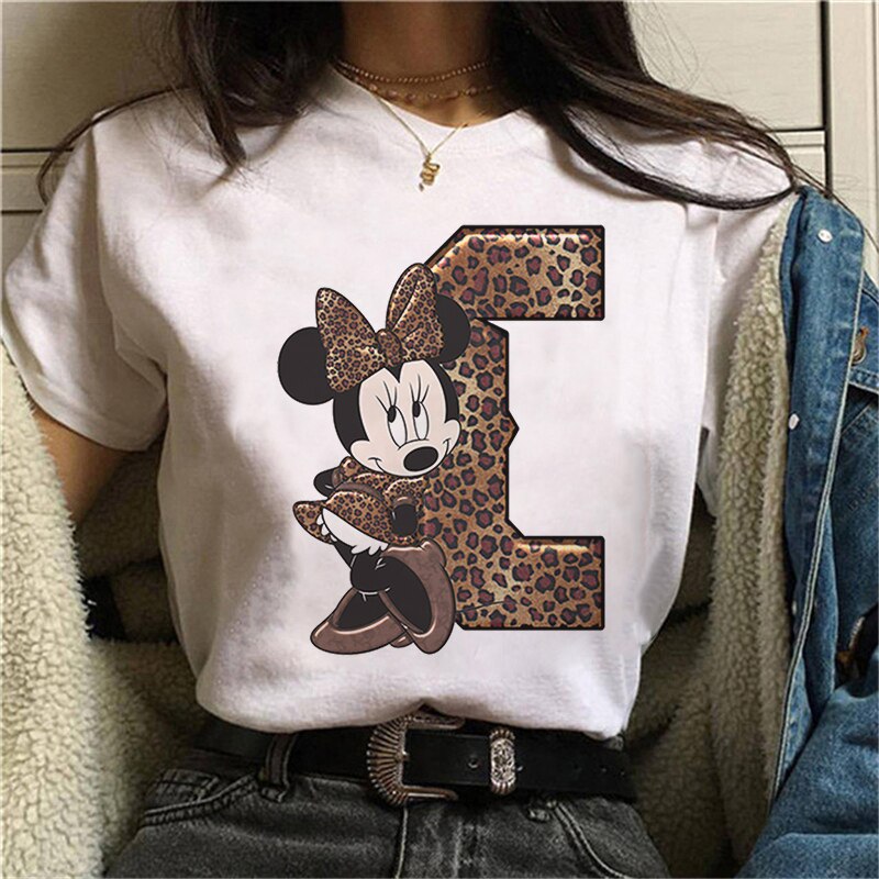 White Tshirts Minnie Mouse Font A B C D E F G Short Sleeve