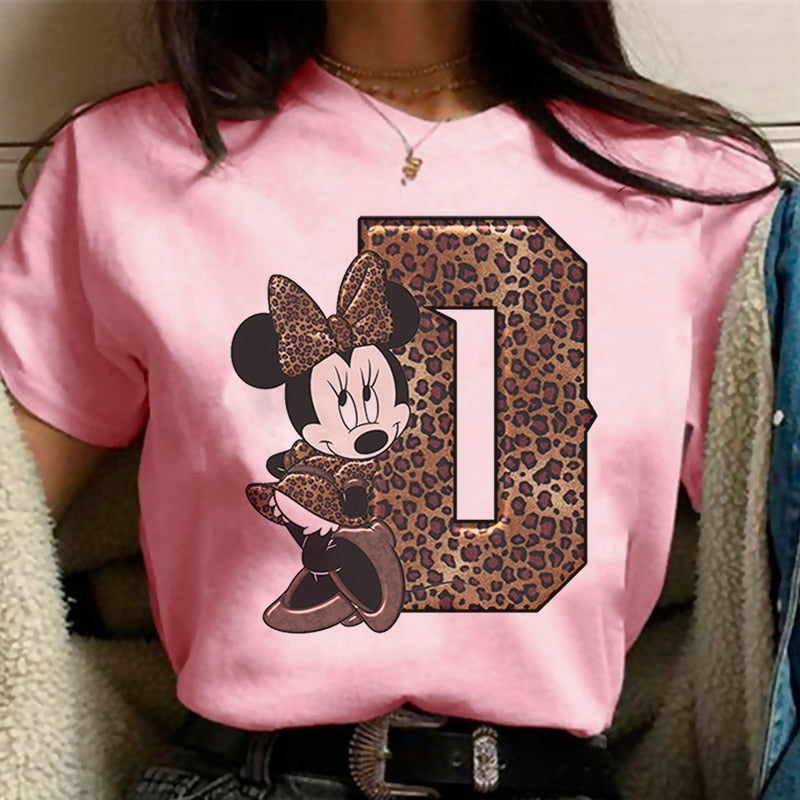 White Tshirts Minnie Mouse Font A B C D E F G Short Sleeve