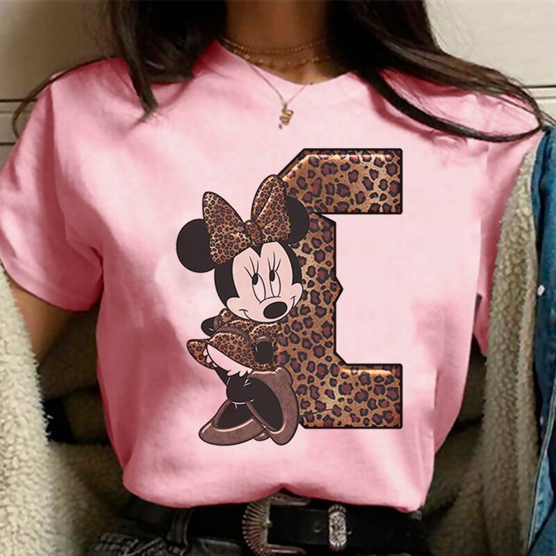 White Tshirts Minnie Mouse Font A B C D E F G Short Sleeve