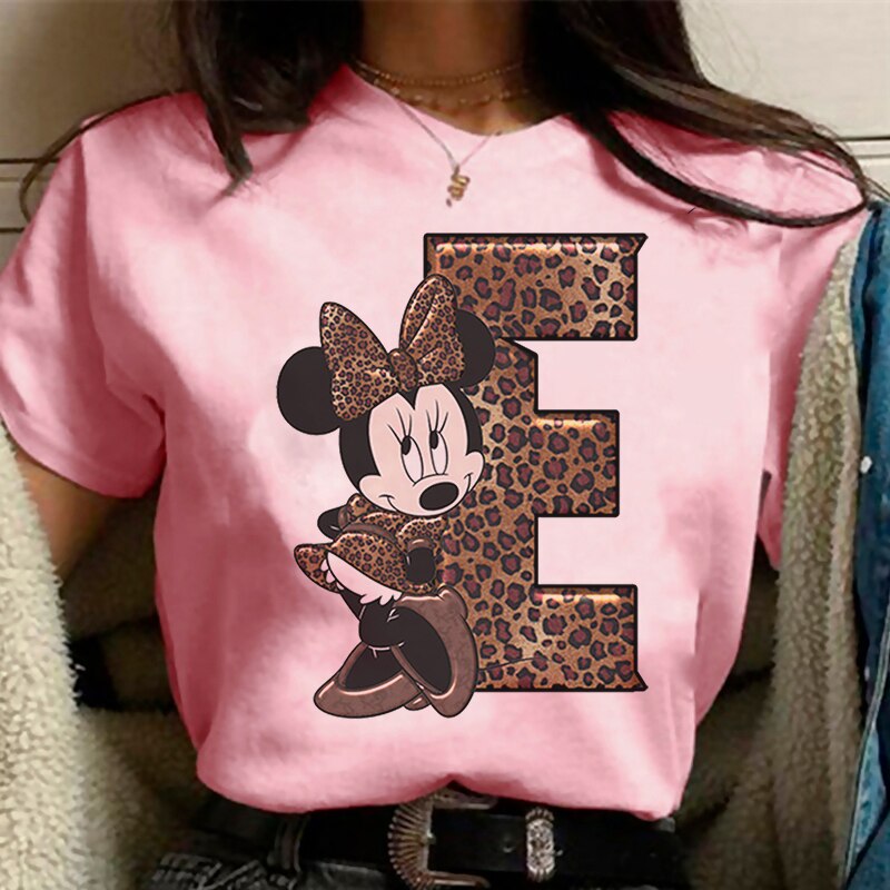 White Tshirts Minnie Mouse Font A B C D E F G Short Sleeve