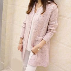 Solid Color Pockets Knitted Sweater Tunic Cardigan