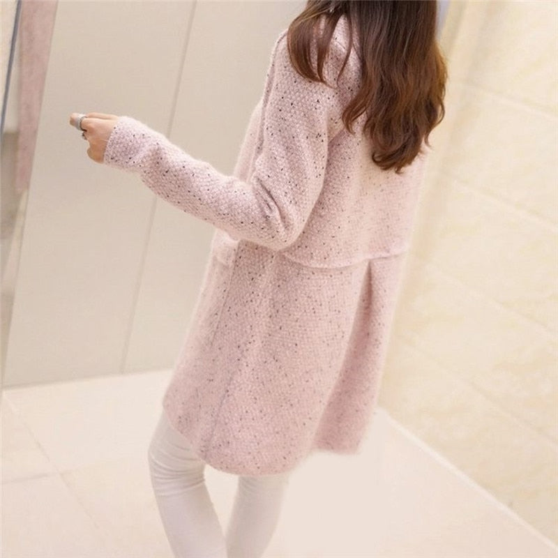 Solid Color Pockets Knitted Sweater Tunic Cardigan