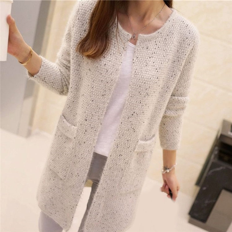 Solid Color Pockets Knitted Sweater Tunic Cardigan