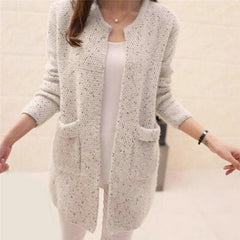 Solid Color Pockets Knitted Sweater Tunic Cardigan