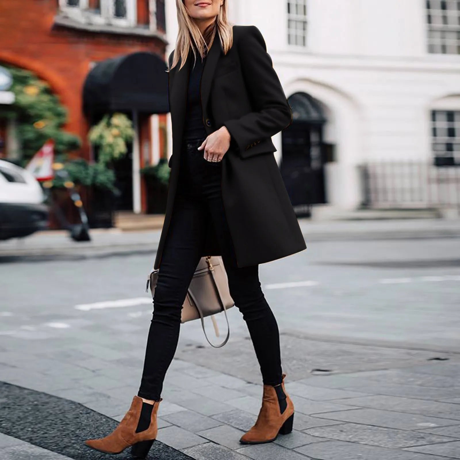 Winter Wool Light Weight Thin Jacket Slim Long Sleeve Office Business Wrap Coat