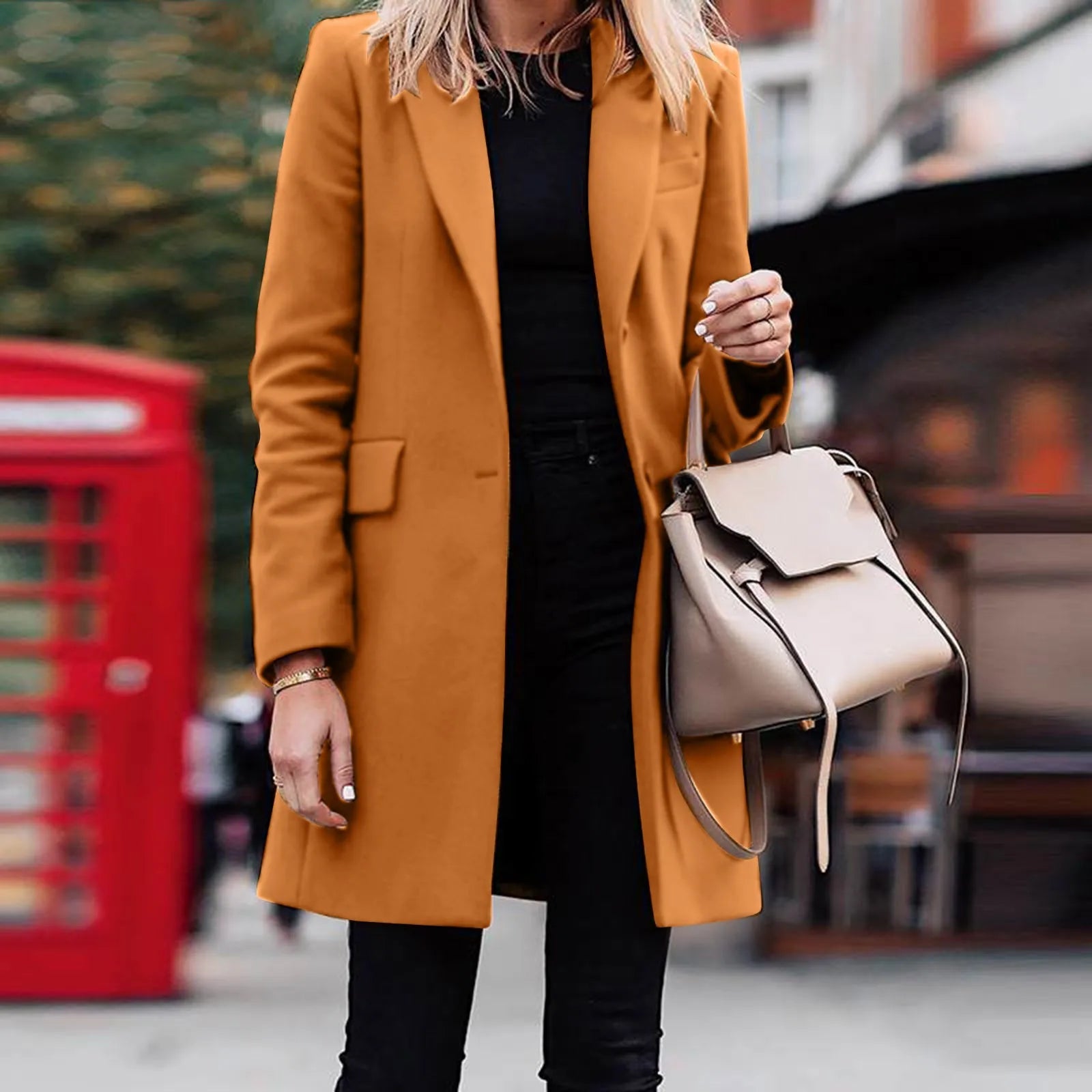 Winter Wool Light Weight Thin Jacket Slim Long Sleeve Office Business Wrap Coat