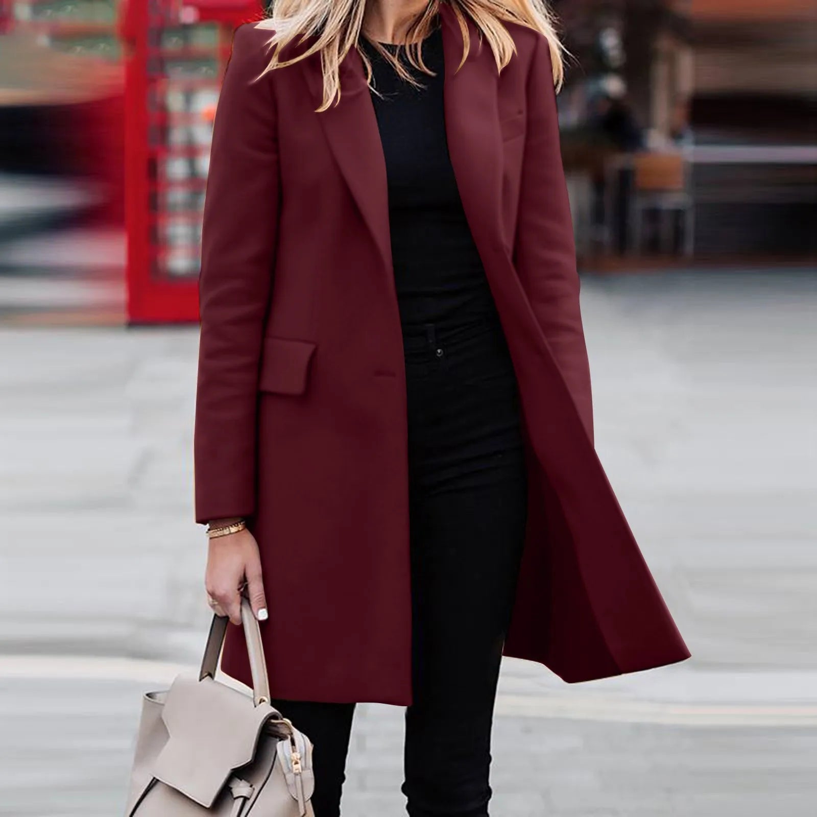 Winter Wool Light Weight Thin Jacket Slim Long Sleeve Office Business Wrap Coat