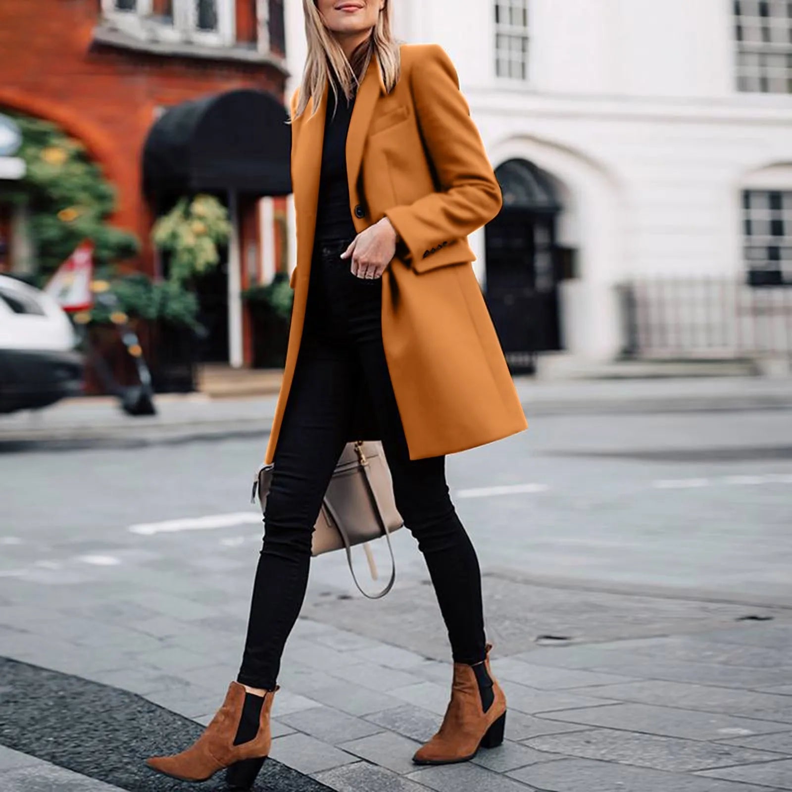 Winter Wool Light Weight Thin Jacket Slim Long Sleeve Office Business Wrap Coat