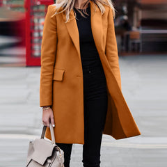 Winter Wool Light Weight Thin Jacket Slim Long Sleeve Office Business Wrap Coat