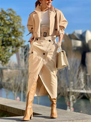 Khaki Loose Short Trench Coat Spring Fashion Solid Crop Ladies High Street Oversized Outwear Jacket
