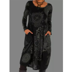 Loose Vintage Ruffles Printed Full Sleeve Boho Dress