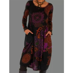 Loose Vintage Ruffles Printed Full Sleeve Boho Dress