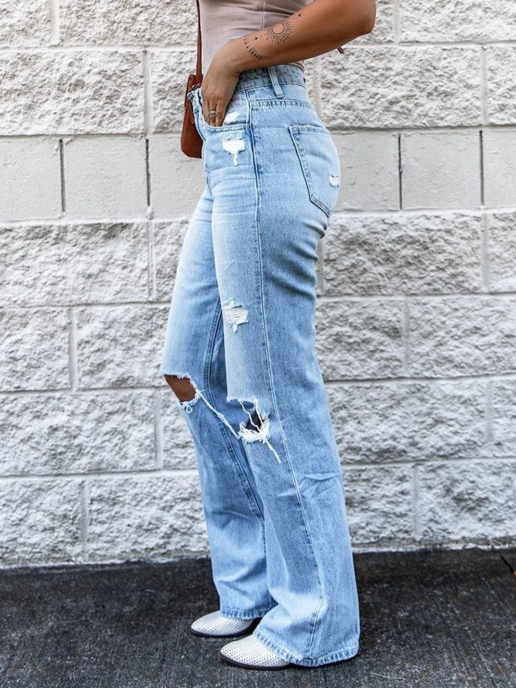 Baggy Ripped Punk Distressed Bell Bottom Trouser