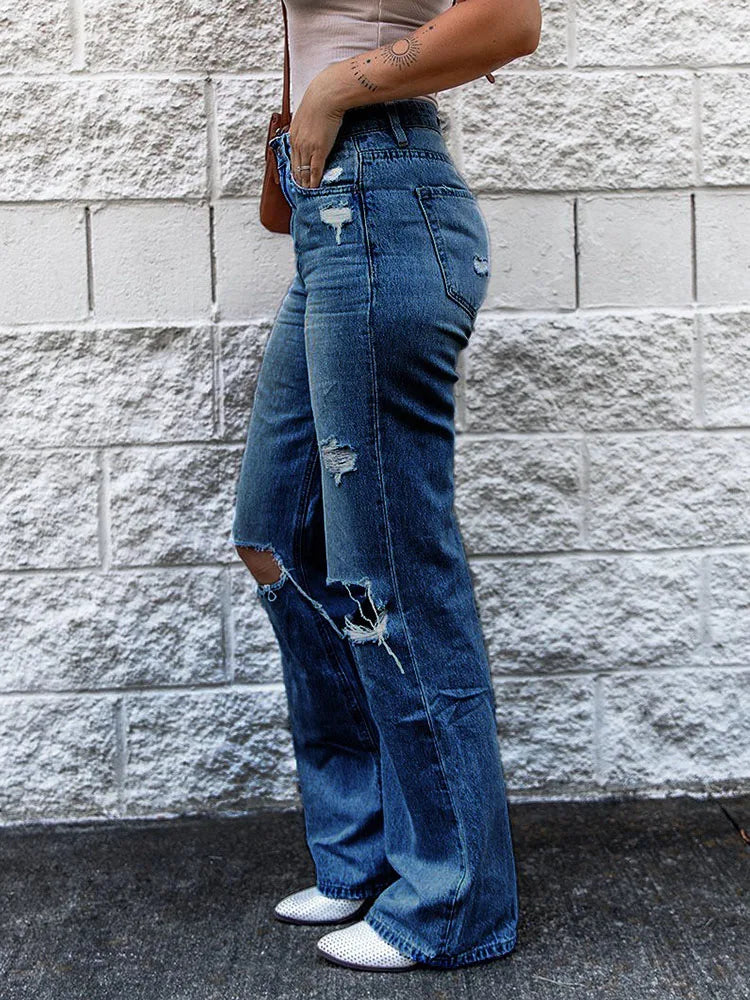 Baggy Ripped Punk Distressed Bell Bottom Trouser