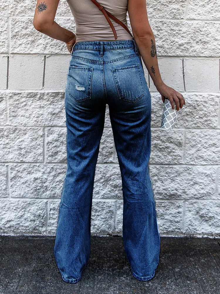 Baggy Ripped Punk Distressed Bell Bottom Trouser