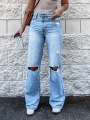 Baggy Ripped Punk Distressed Bell Bottom Trouser