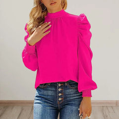 Blouse High Collar Pullover Shirt Puff Ruffle Long Sleeve Blouse