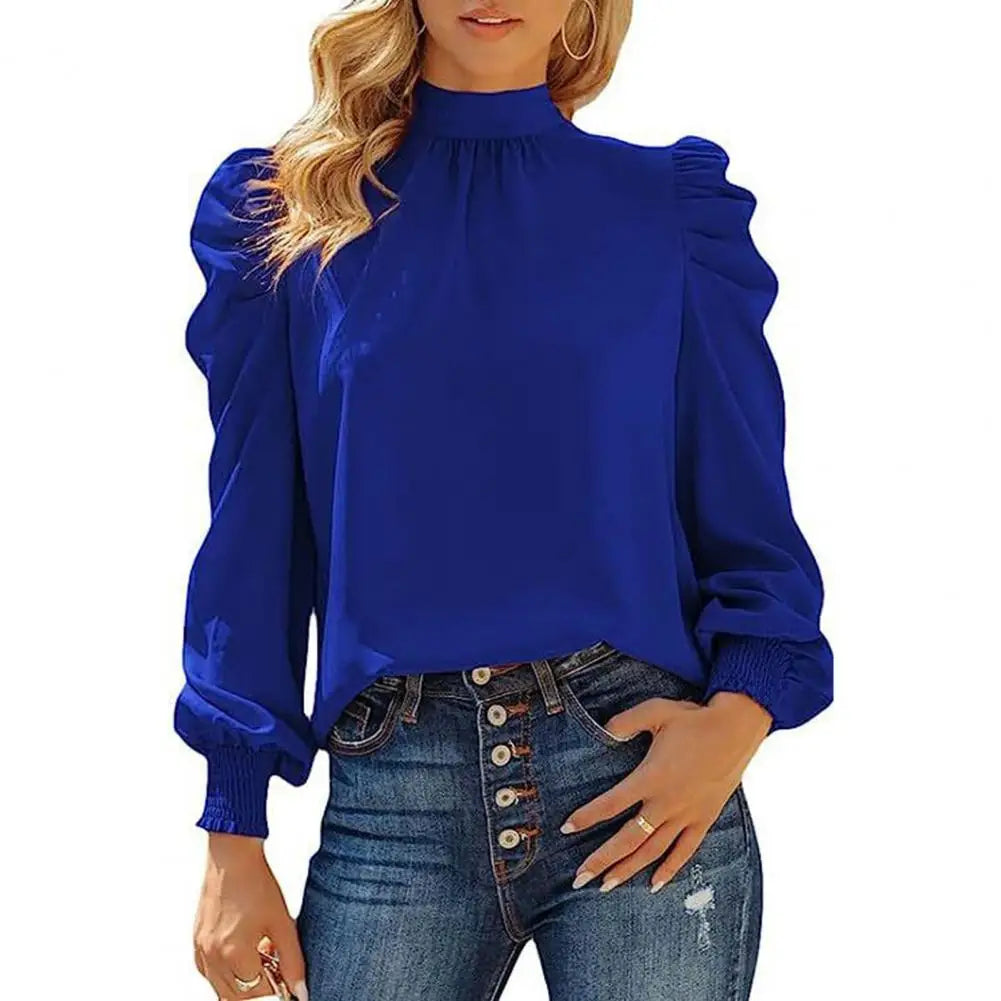 Blouse High Collar Pullover Shirt Puff Ruffle Long Sleeve Blouse