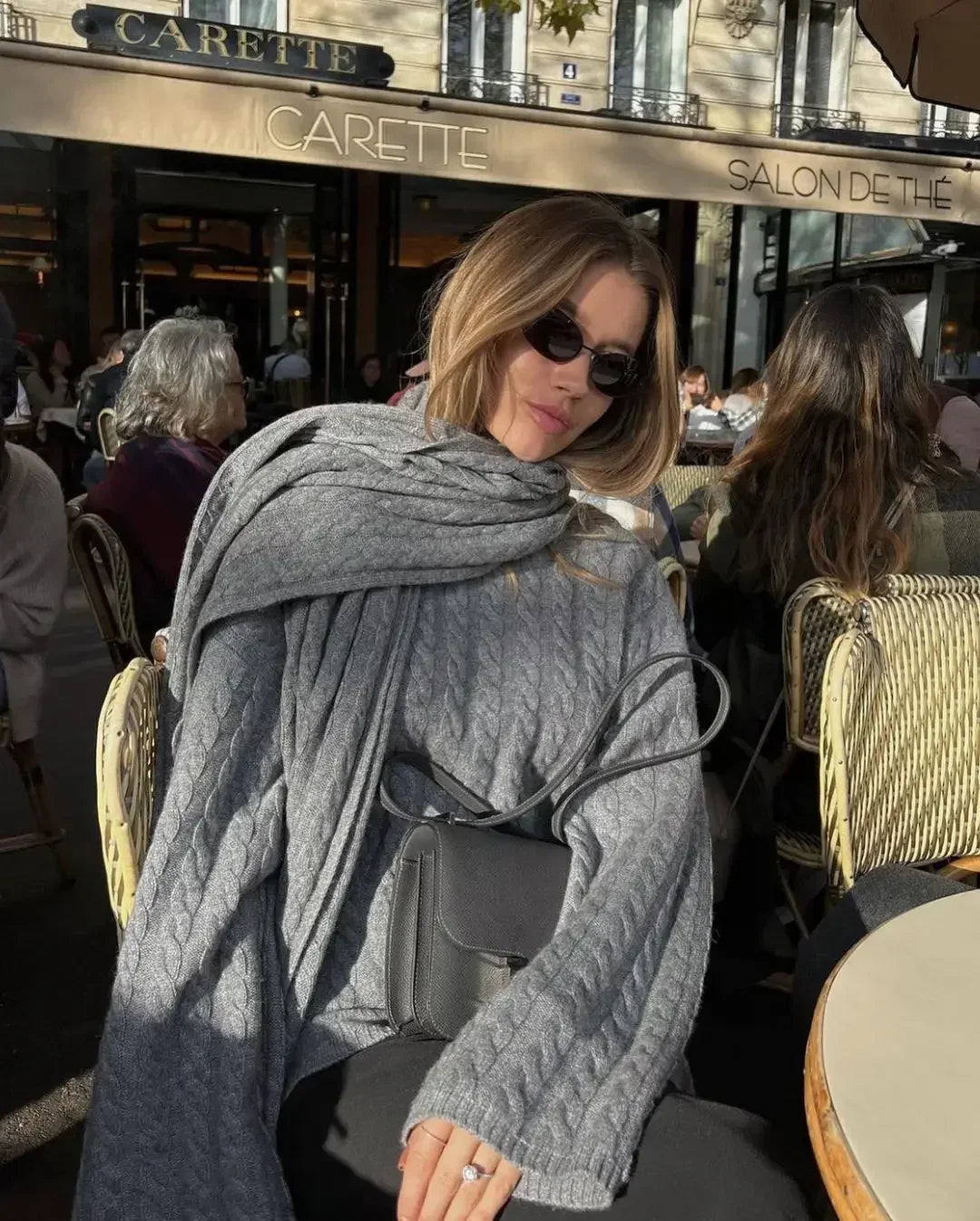 Chic With Scarf Knitted Fashion O Neck Basic Long Sleeves Sweater