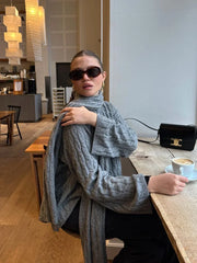 Chic With Scarf Knitted Fashion O Neck Basic Long Sleeves Sweater