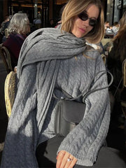 Chic With Scarf Knitted Fashion O Neck Basic Long Sleeves Sweater