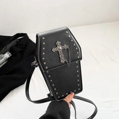 Gothic Coffin Zipper Strap Adjustable PU Leather Halloween Bag