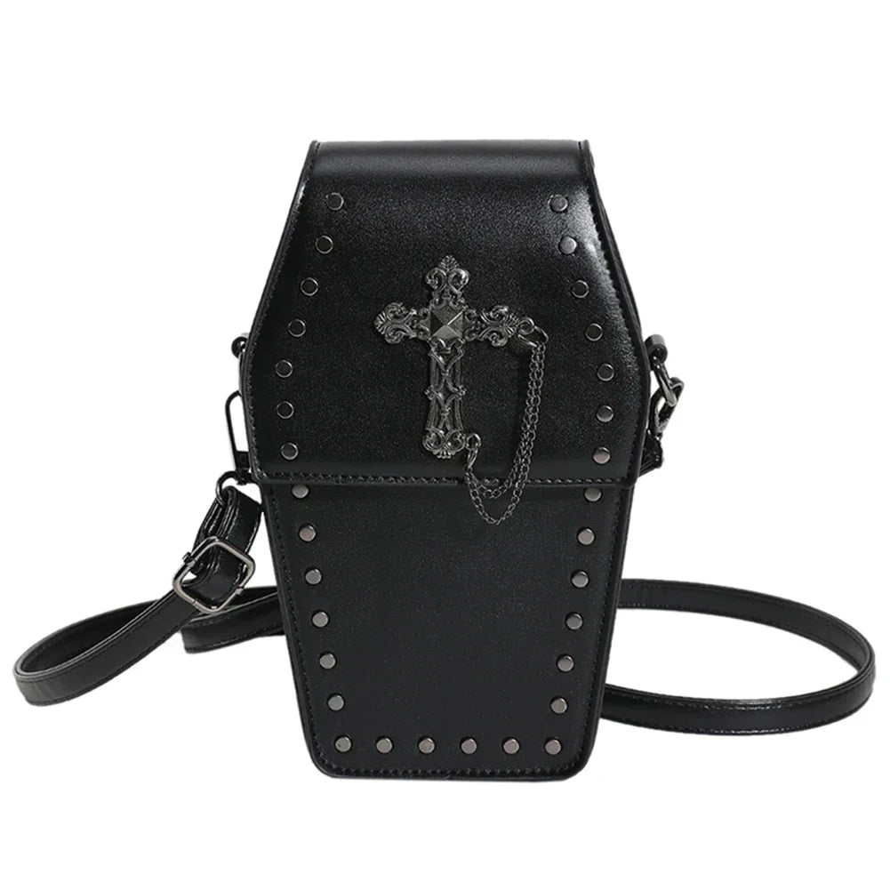 Gothic Coffin Zipper Strap Adjustable PU Leather Halloween Bag