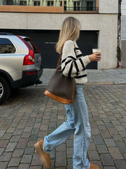 Contrasting Striped Long Sleeved Knitted Pullover Elegant High Collar Sweater