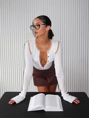 Deep V Neck Slim Knitted Pullover Tops Fashion Long Sleeves Sweater