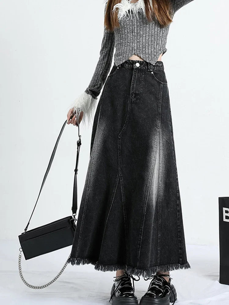 Y2k Harajuku A-Line Vintage Denim Long Skirt Bottom