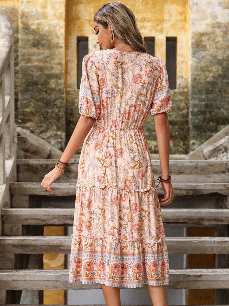 Bohemian Print V-neck HolidayChiffon Dress