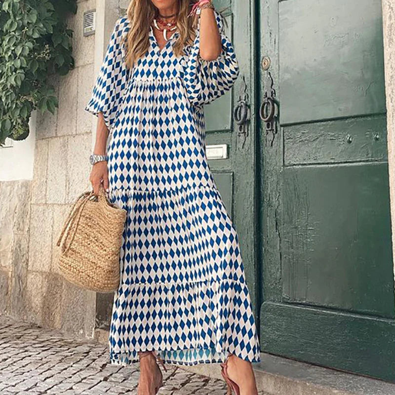 Casual Summer Floral Printing V-Neck Boho Dress