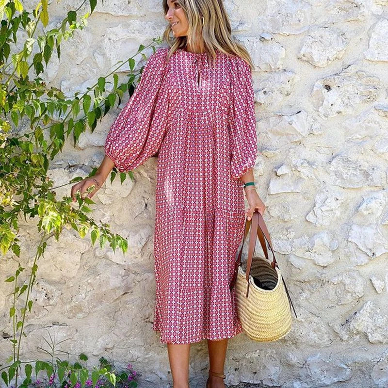 Casual Summer Floral Printing V-Neck Boho Dress
