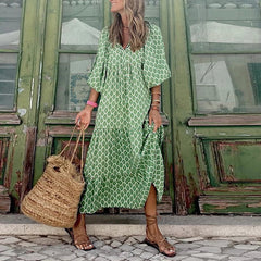 Casual Summer Floral Printing V-Neck Boho Dress