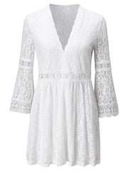 Elegant Floral Lace Long Sleeve Mini Dress