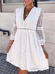 Elegant Floral Lace Long Sleeve Mini Dress