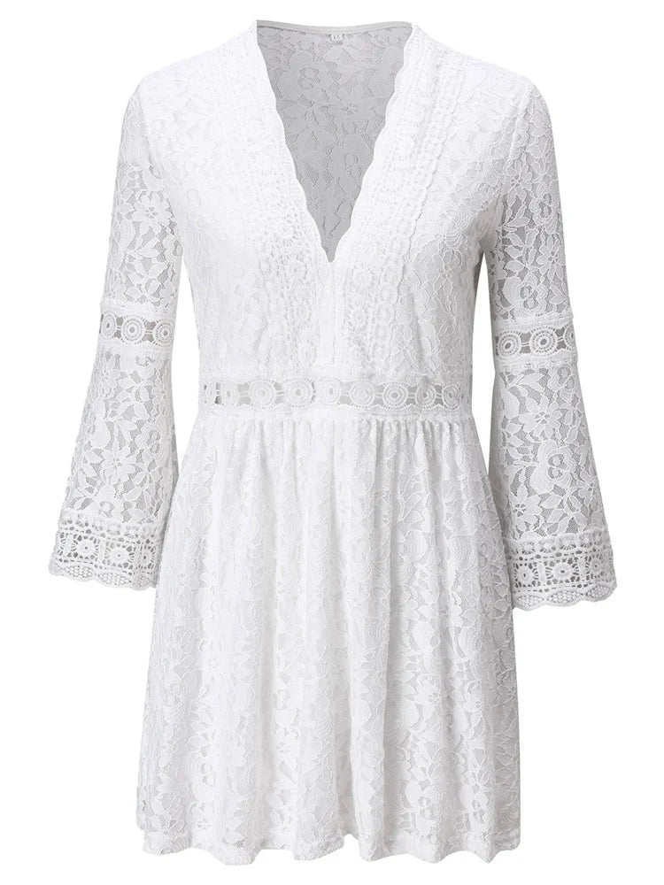 Elegant Floral Lace Long Sleeve Mini Dress