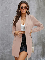 Fashionable Solid Color Notched Collar Long Sleeve Casual Office Outerwear Blazer Blouse