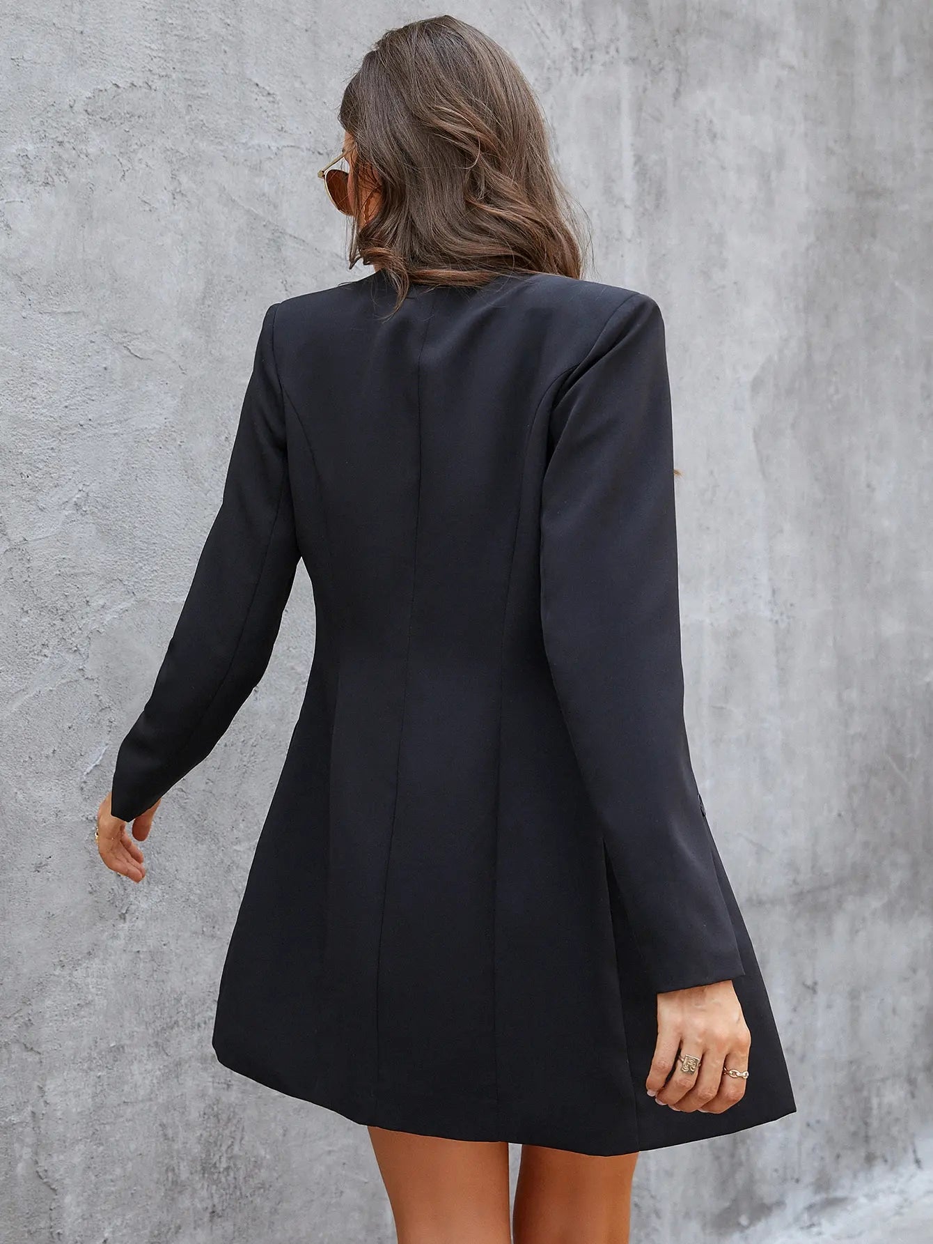 Fashionable Solid Color Notched Collar Long Sleeve Casual Office Outerwear Blazer Blouse